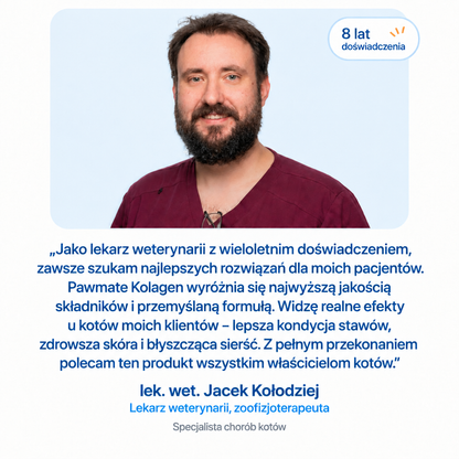 Opinia lekarza weterynarii o Pawmate Kolagen dla Kota