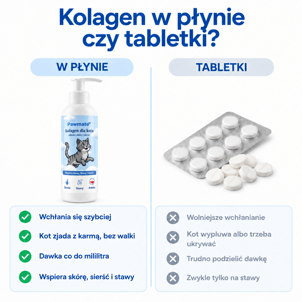 Kolagen dla kota w płynie czy tabletki – porównanie